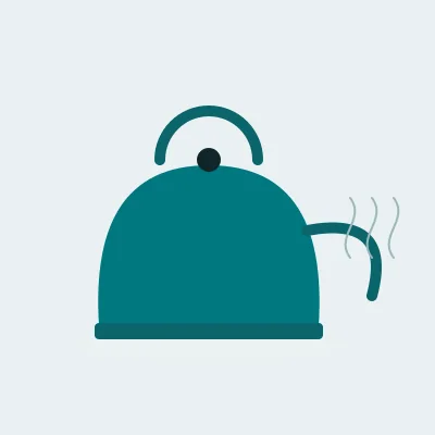 A stove-top kettle with three curls of steam